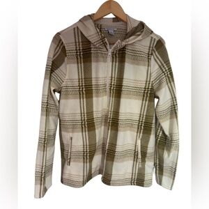 E. O’Neill Beige Plaid Fleece Hoodie size M